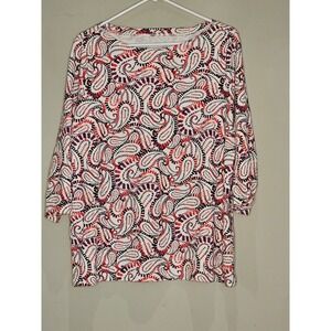 Kim Rogers Woman 1X Tunic Top Paisley Print 3/4 Sleeve Boat Neck Business Casual